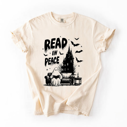 Read In Peace, Ghost, Haunted, Halloween, Spooky, Bookish, Library, Booktok, Trending Graphic Tee, Comfort Colors T-Shirt