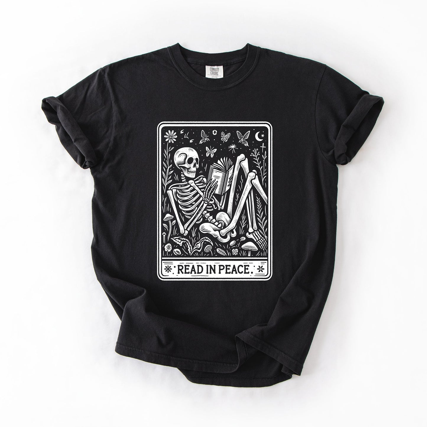 Read In Peace, Halloween, Skeleton, Tarot, Books, Library, Comfort Colors T-Shirt