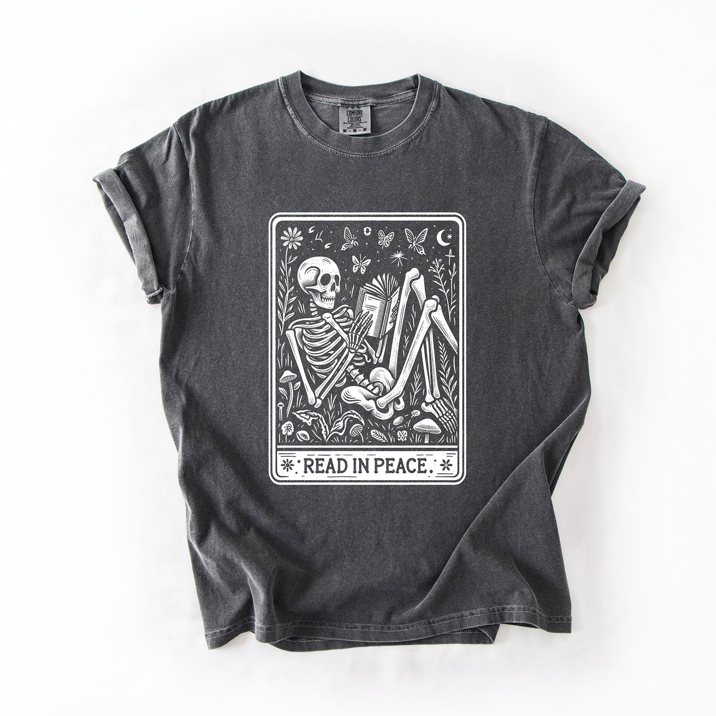 Read In Peace, Halloween, Skeleton, Tarot, Books, Library, Comfort Colors T-Shirt