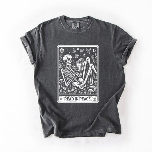 Read In Peace, Halloween, Skeleton, Tarot, Books, Library, Comfort Colors T-Shirt