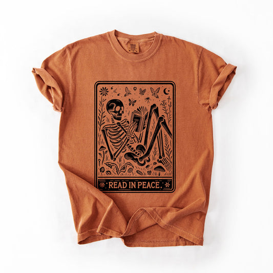 Read In Peace, Halloween, Skeleton, Tarot, Books, Library, Comfort Colors T-Shirt