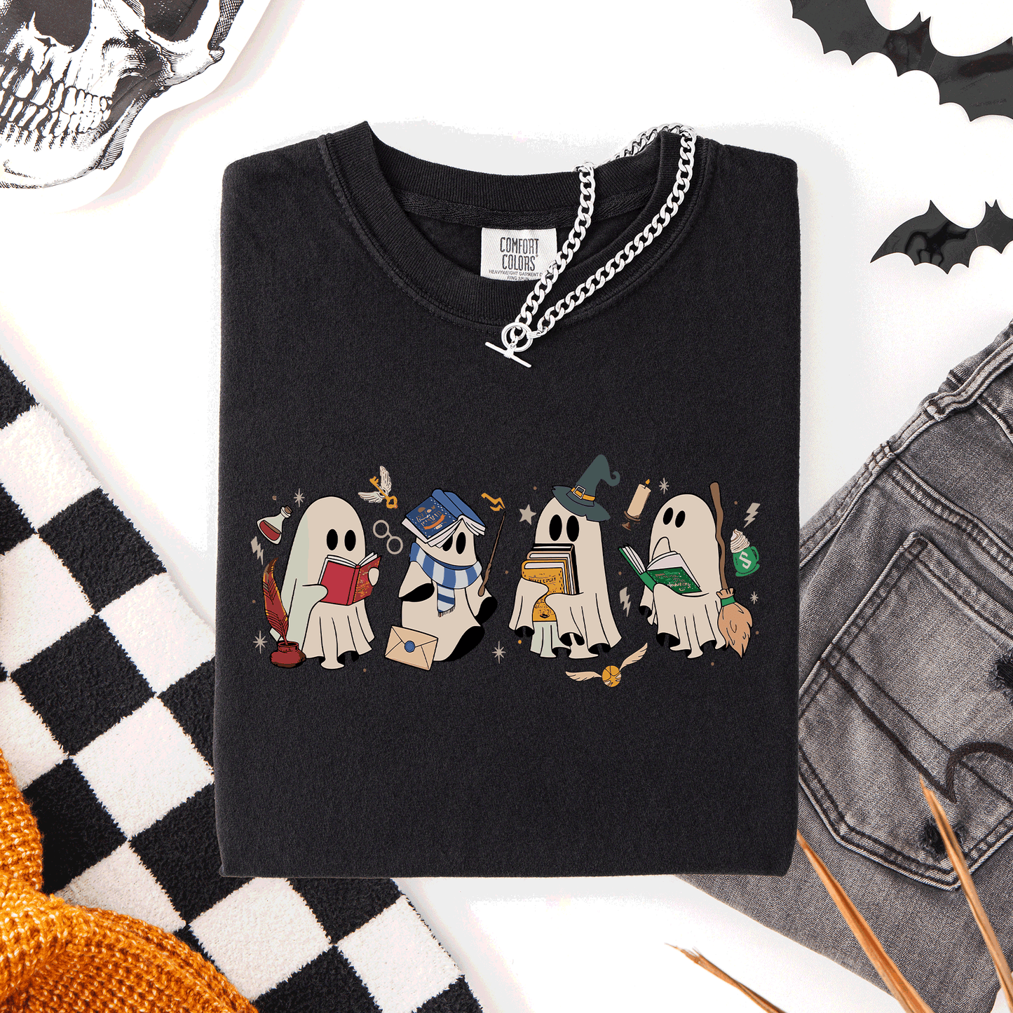 Reading Ghosts, Witches, Wizards, Halloween, Trending Graphic Tee, Comfort Colors T-Shirt