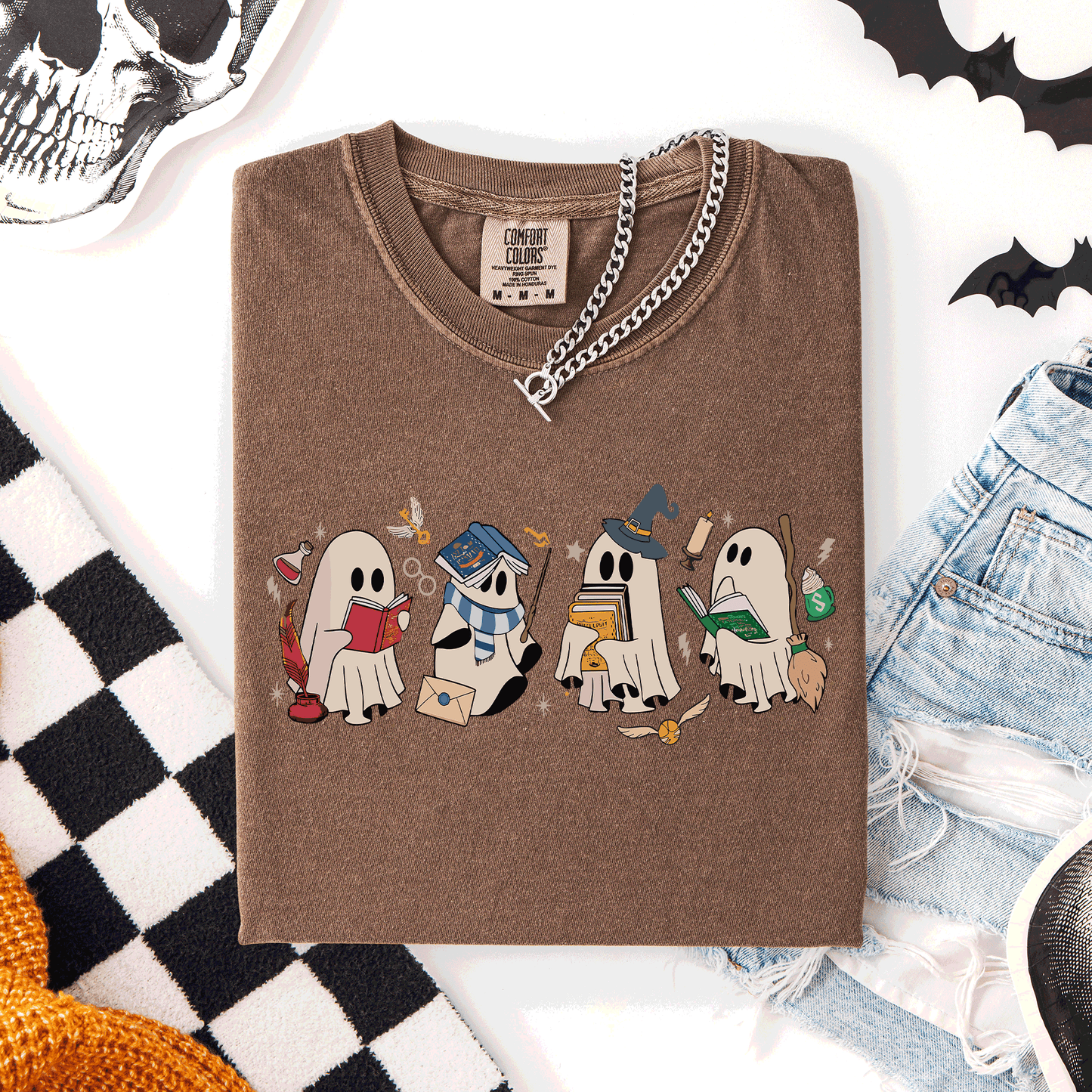 Reading Ghosts, Witches, Wizards, Halloween, Trending Graphic Tee, Comfort Colors T-Shirt