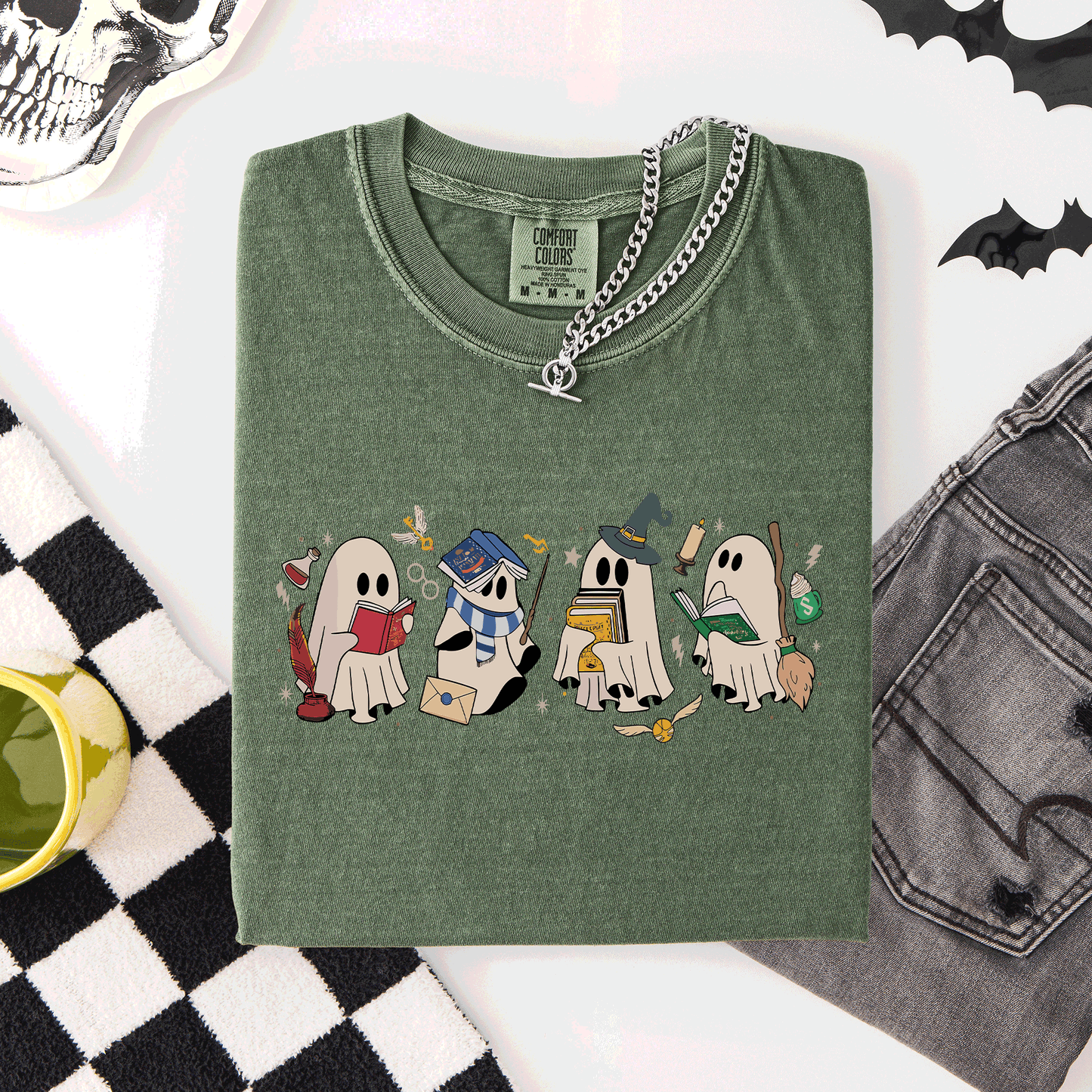 Reading Ghosts, Witches, Wizards, Halloween, Trending Graphic Tee, Comfort Colors T-Shirt