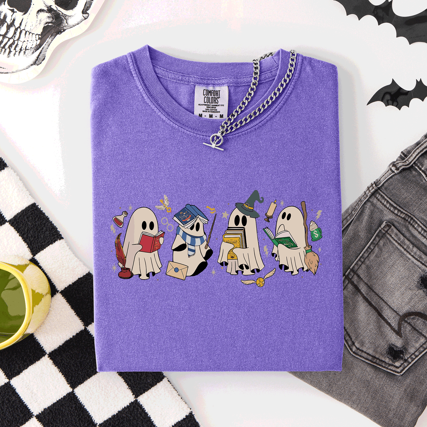 Reading Ghosts, Witches, Wizards, Halloween, Trending Graphic Tee, Comfort Colors T-Shirt