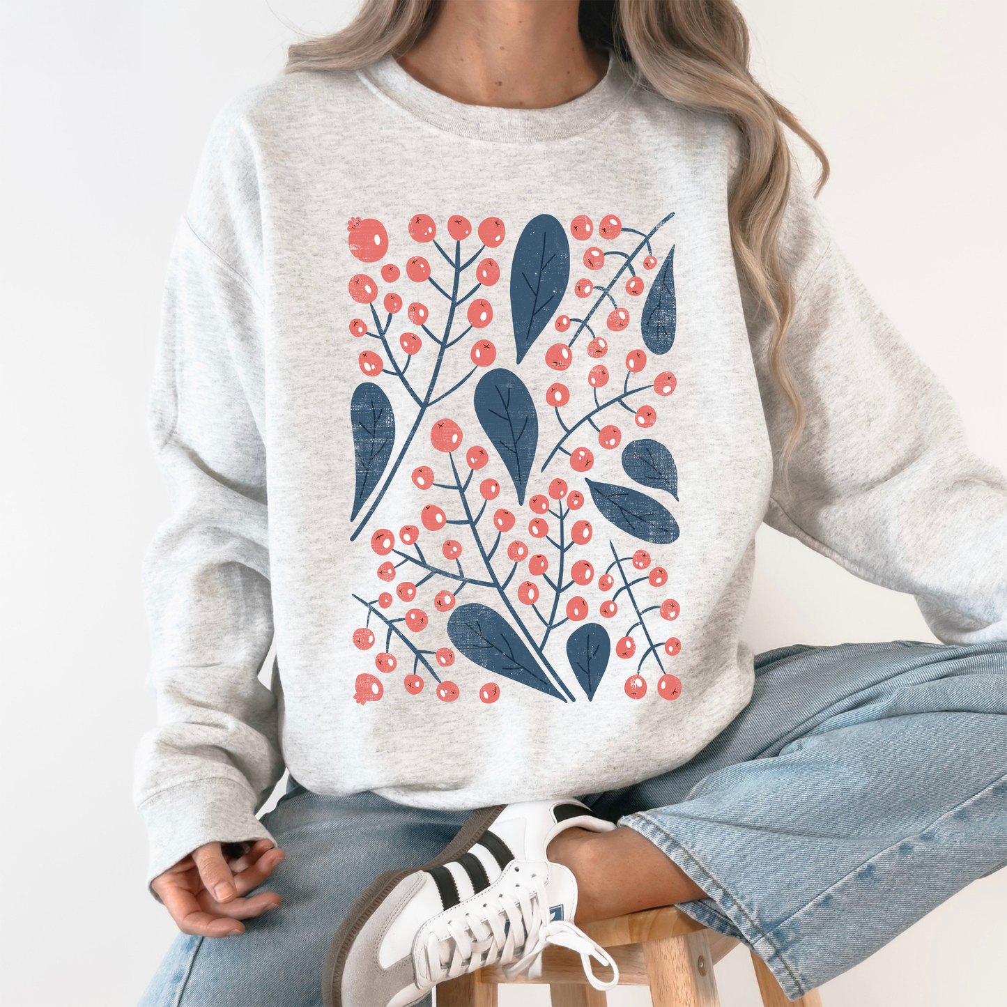 Red Berry and Leaf Botanical, Vintage Boho, Nature Sweatshirt