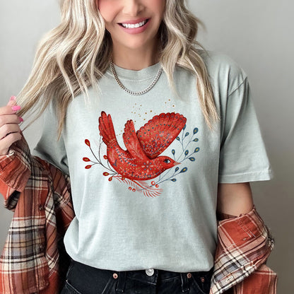 Red Bird, Folk Art, Scandinavian, Winter, Christmas, Comfort Colors Tshirt