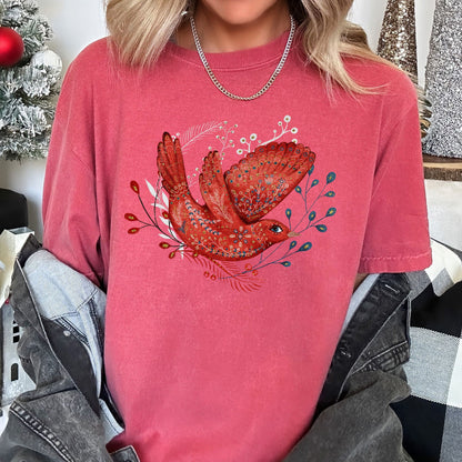 Red Bird, Folk Art, Scandinavian, Winter, Christmas, Comfort Colors Tshirt