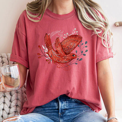 Red Bird, Folk Art, Scandinavian, Winter, Christmas, Comfort Colors Tshirt