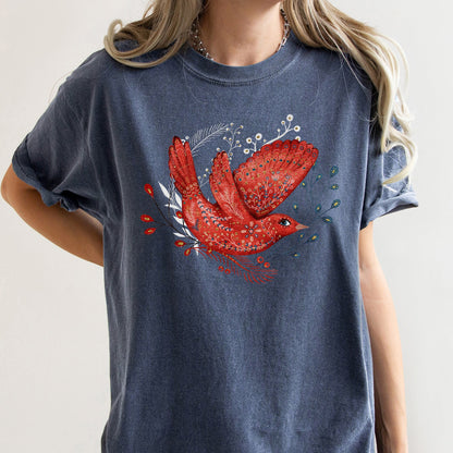 Red Bird, Folk Art, Scandinavian, Winter, Christmas, Comfort Colors Tshirt