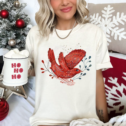 Red Bird, Folk Art, Scandinavian, Winter, Christmas, Comfort Colors Tshirt