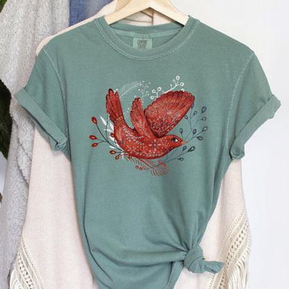 Red Bird, Folk Art, Scandinavian, Winter, Christmas, Comfort Colors Tshirt
