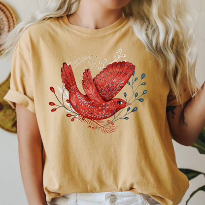 Red Bird, Folk Art, Scandinavian, Winter, Christmas, Comfort Colors Tshirt