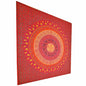 Red tapestry with a central mandala design on a white background