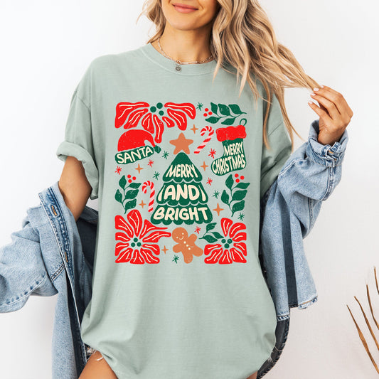 Red Merry and Bright, Candy Cane, Tree, Merry Christmas, Flowers, Floral Tshirt Comfort Colors T-Shirt