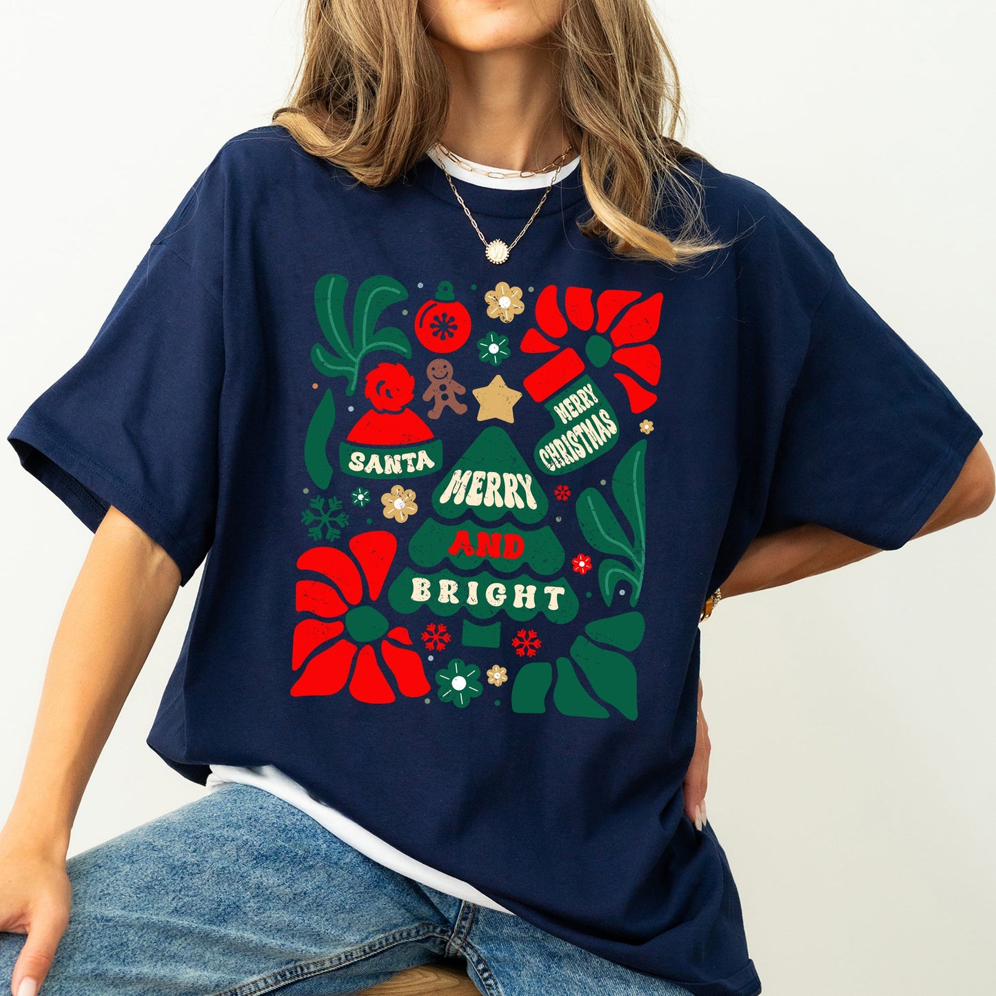 Red Merry and Bright, Ornament, Tree, Merry Christmas, Flowers, Floral Tshirt Comfort Colors T-Shirt
