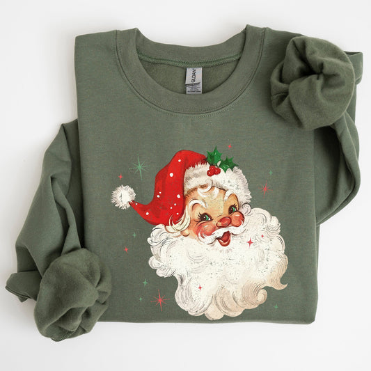 Red Retro Santa Claus, Christmas Vintage Classic, Snow, Xmas Sweatshirt