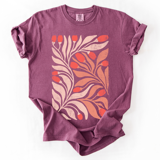 Red Tulip Flower Pattern, Vintage Boho, Nature, Comfort Colors T-Shirt