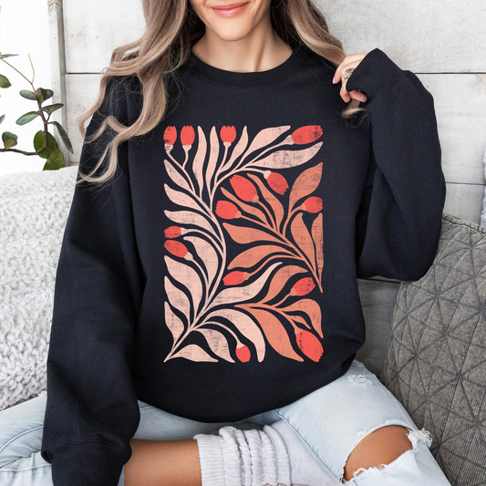 Red Tulip Flower Pattern, Vintage Boho, Nature Sweatshirt