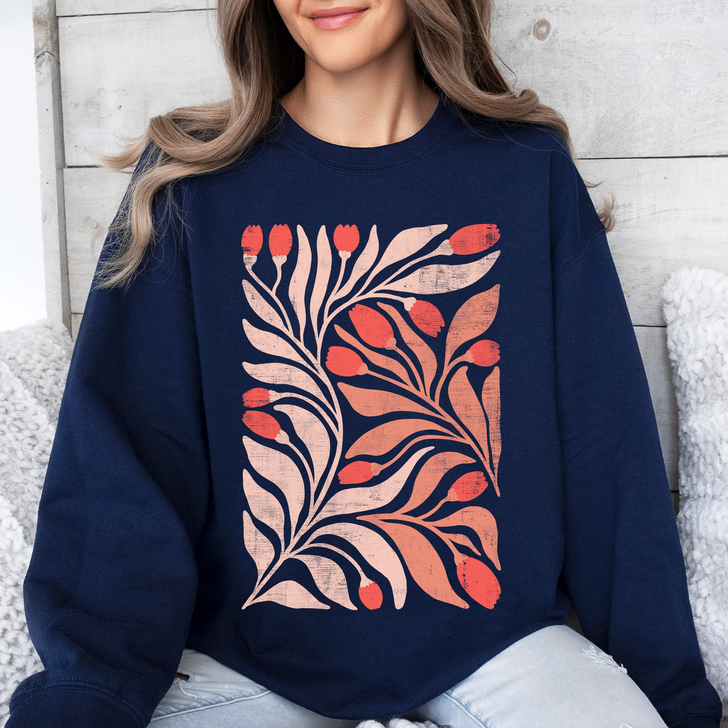 Red Tulip Flower Pattern, Vintage Boho, Nature Sweatshirt