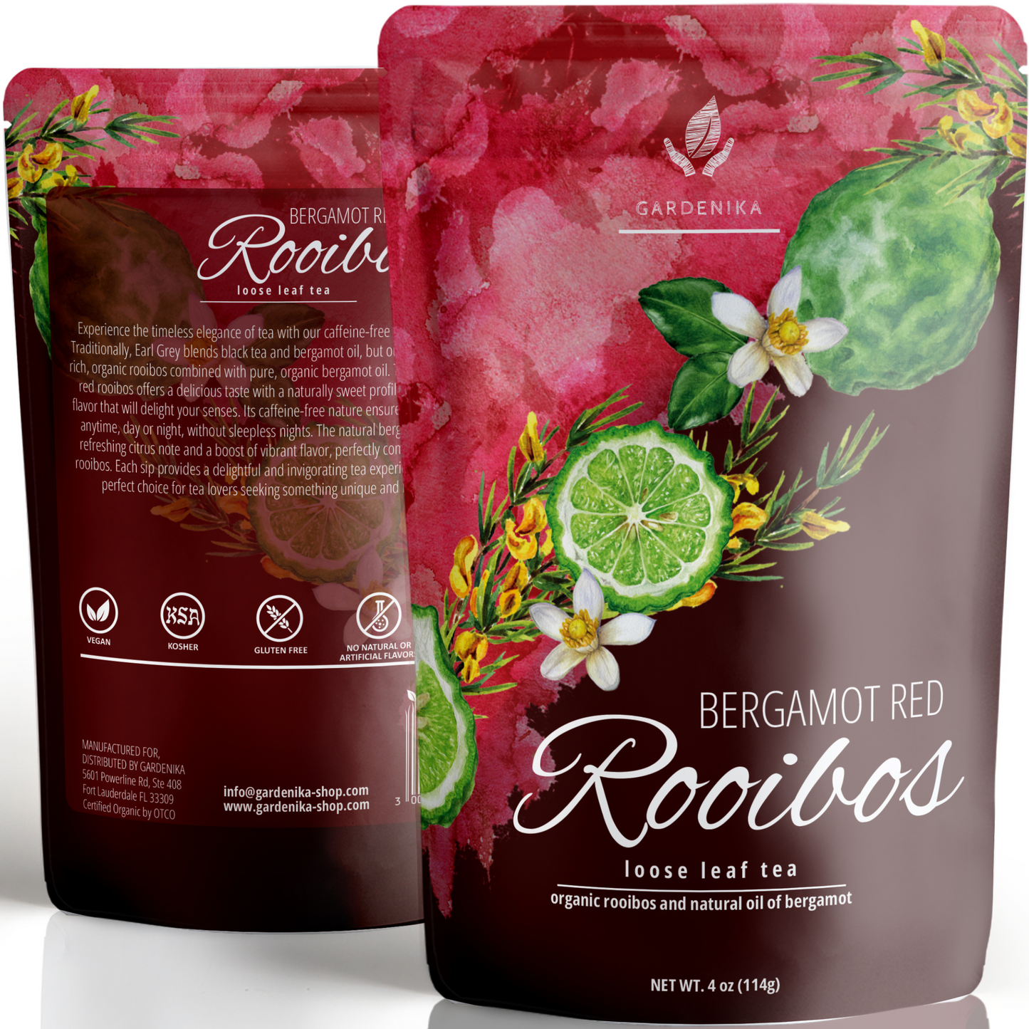 Earl Grey Rooibos Red Tea, Loose Leaf, USDA Organic, Kosher, Caffeine-Free – 4 Oz (113g)