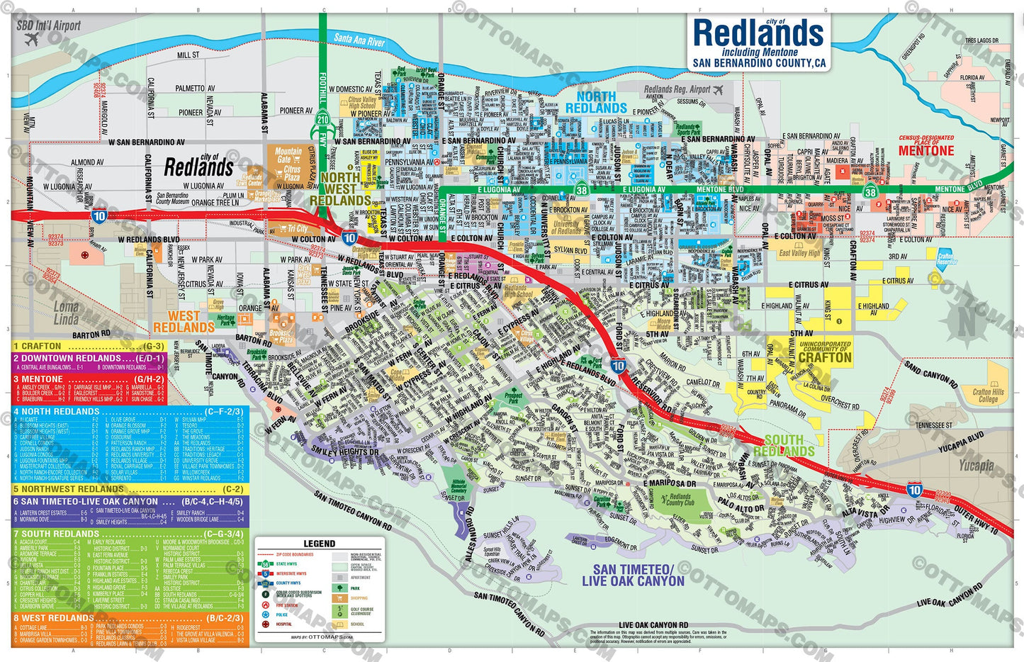 Redlands Map with Mentone, San Bernardino County, CA - POSTER PRINTS