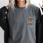 Retro Autumn Mama, Bow, Football, Ribbon, Game Day, Pocket Tee Comfort Colors T-Shirt