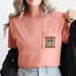 Retro Autumn Mama, Bow, Football, Ribbon, Game Day, Pocket Tee Comfort Colors T-Shirt