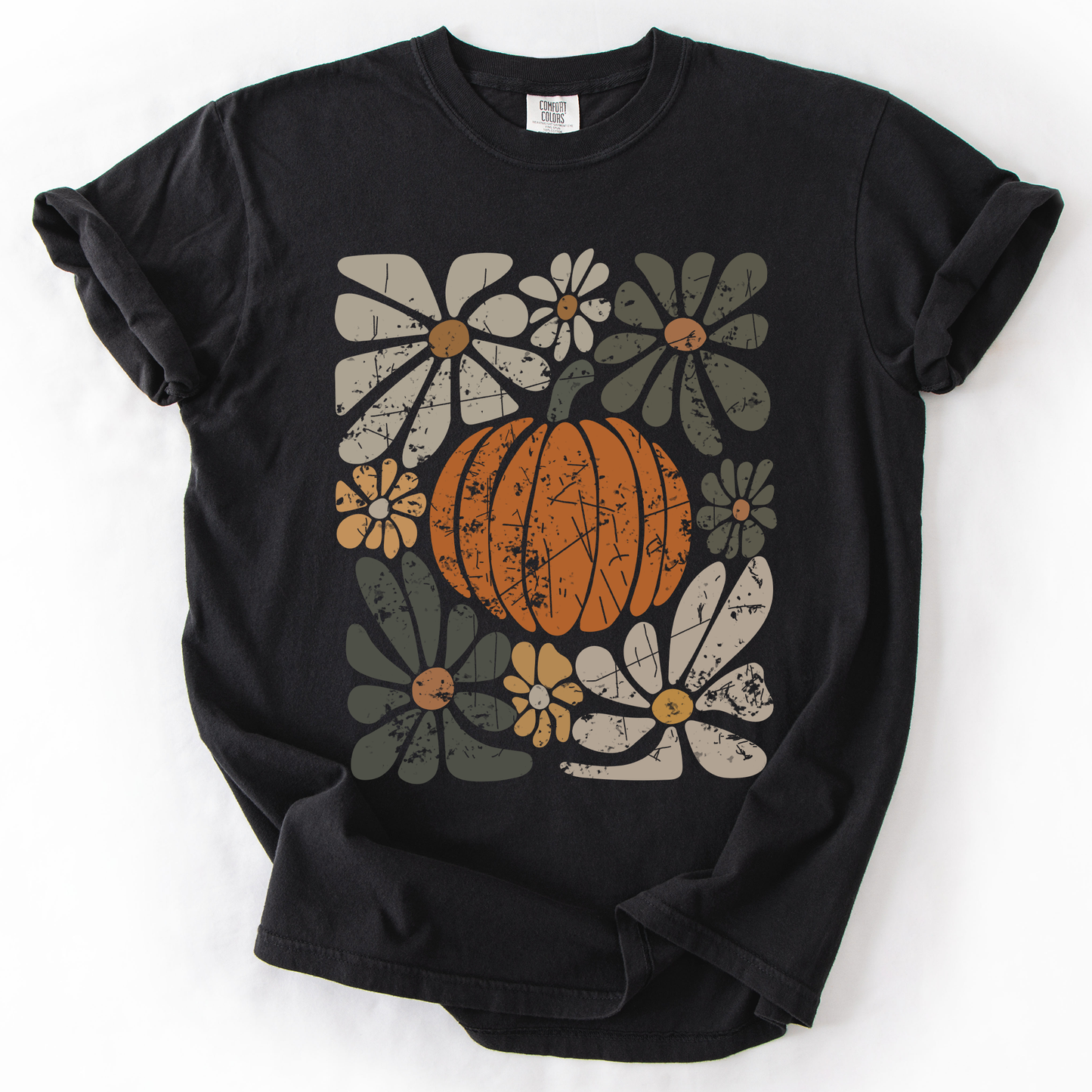 Retro Autumn, Pumpkin and Flowers, Fall, Halloween, Comfort Colors T-Shirt