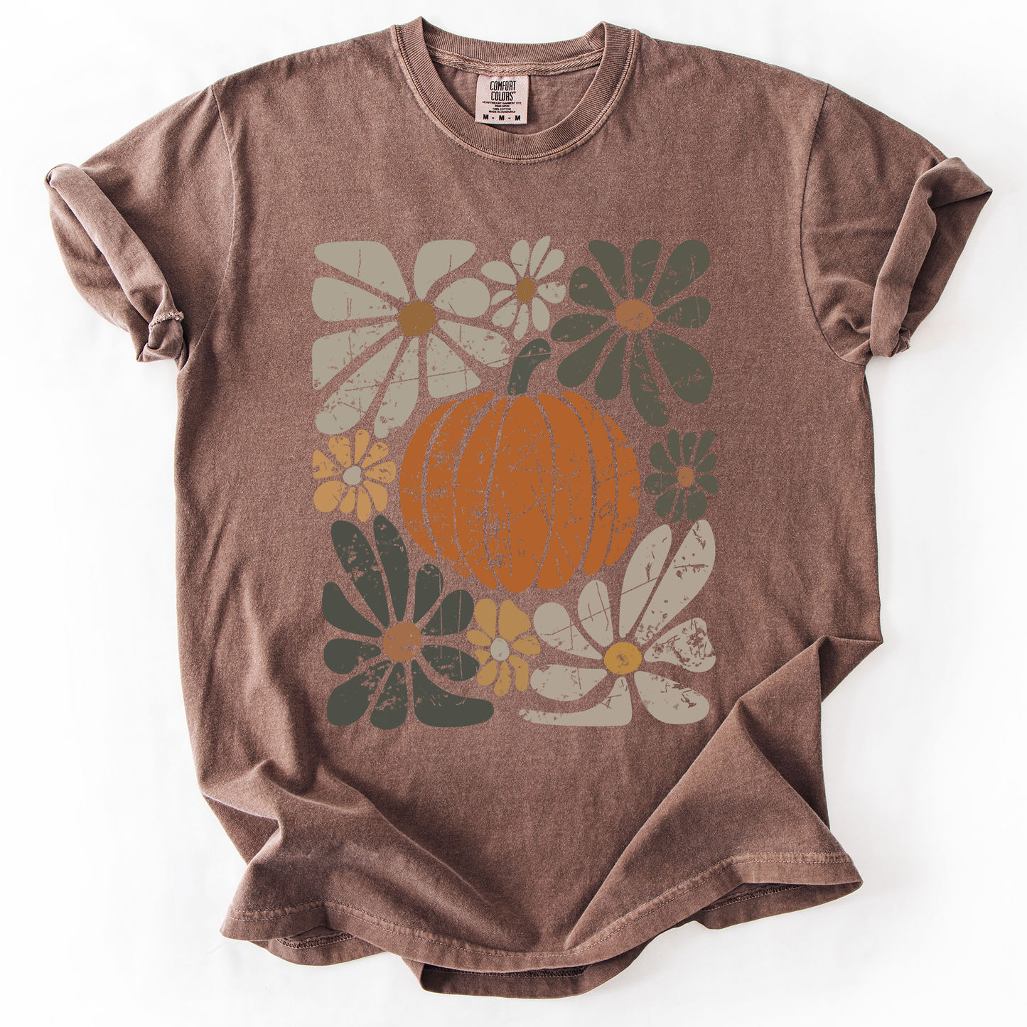 Retro Autumn, Pumpkin and Flowers, Fall, Halloween, Comfort Colors T-Shirt
