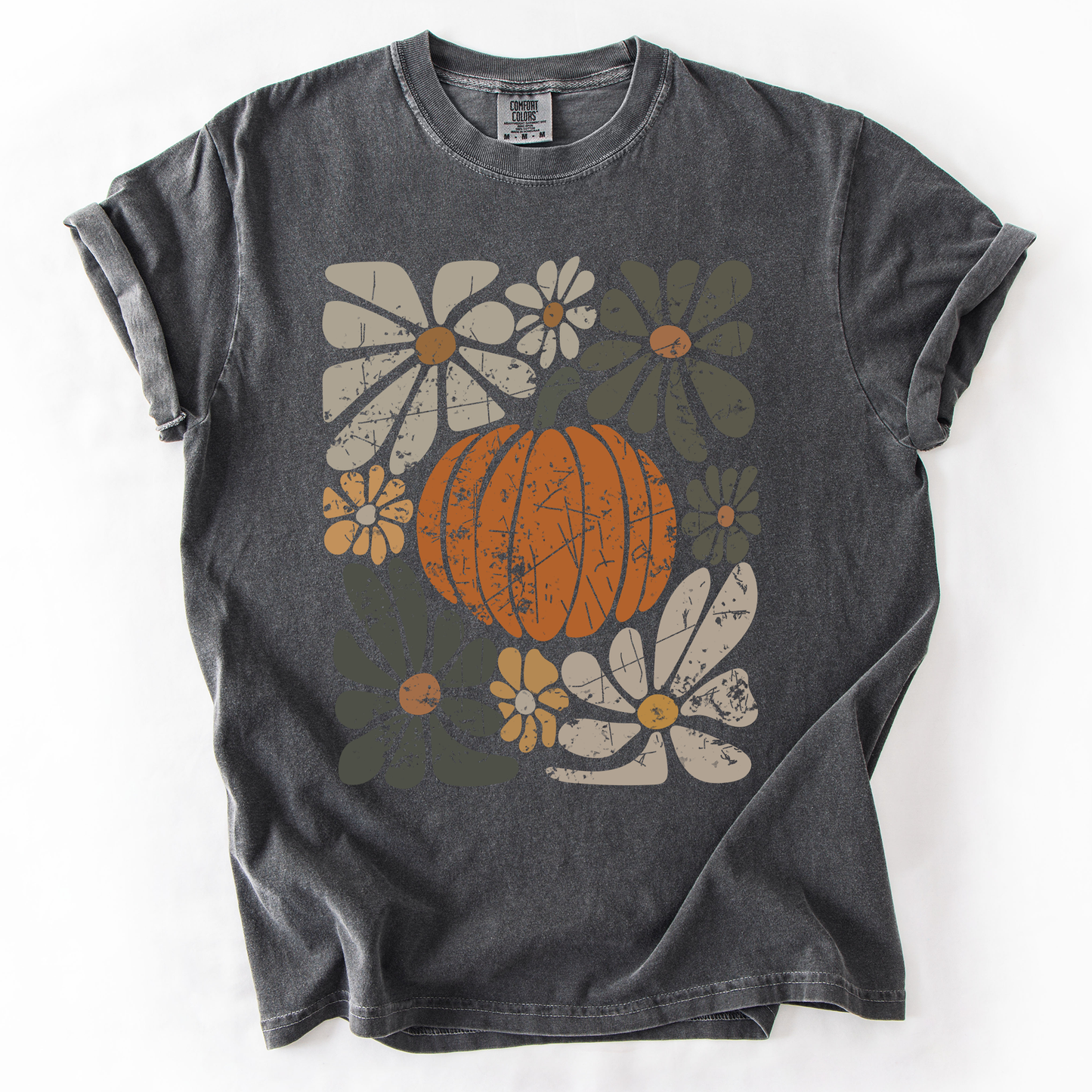 Retro Autumn, Pumpkin and Flowers, Fall, Halloween, Comfort Colors T-Shirt