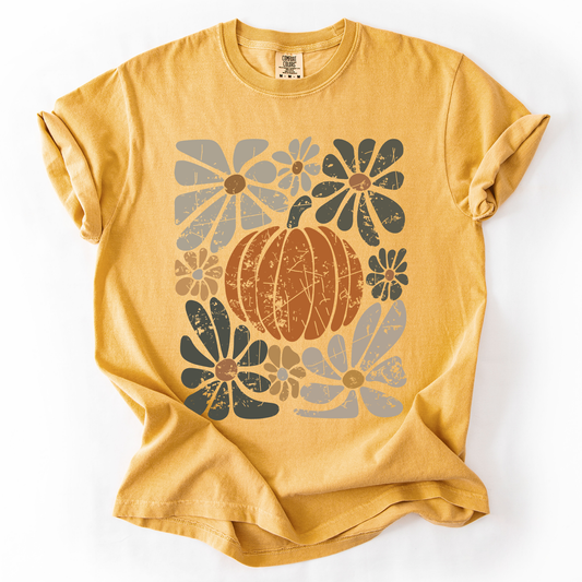 Retro Autumn, Pumpkin and Flowers, Fall, Halloween, Comfort Colors T-Shirt