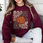 Retro Autumn, Pumpkin and Flowers, Fall, Halloween Sweatshirt