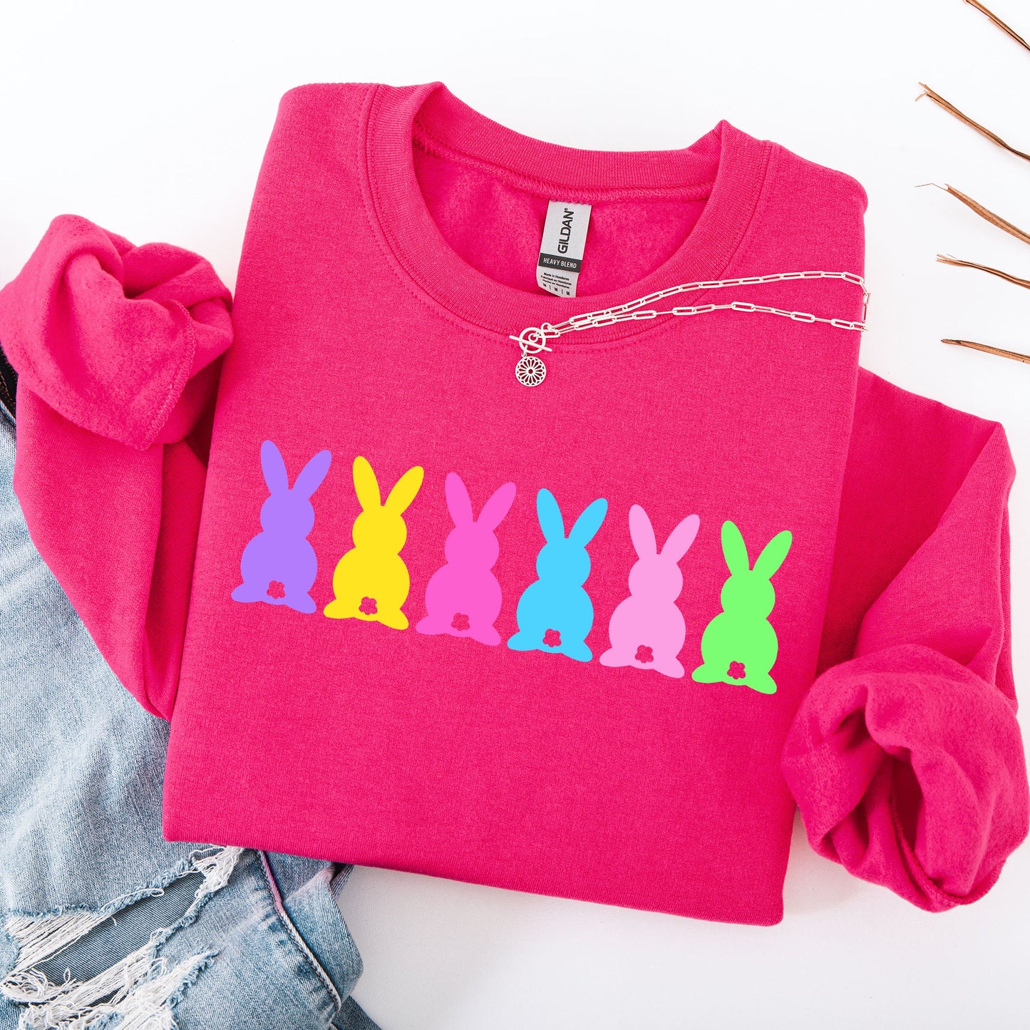 Retro Bunnies, Colorful, Pastel, Easter, Bunny, Jesus, Rabbit, Holiday Sweatshirt