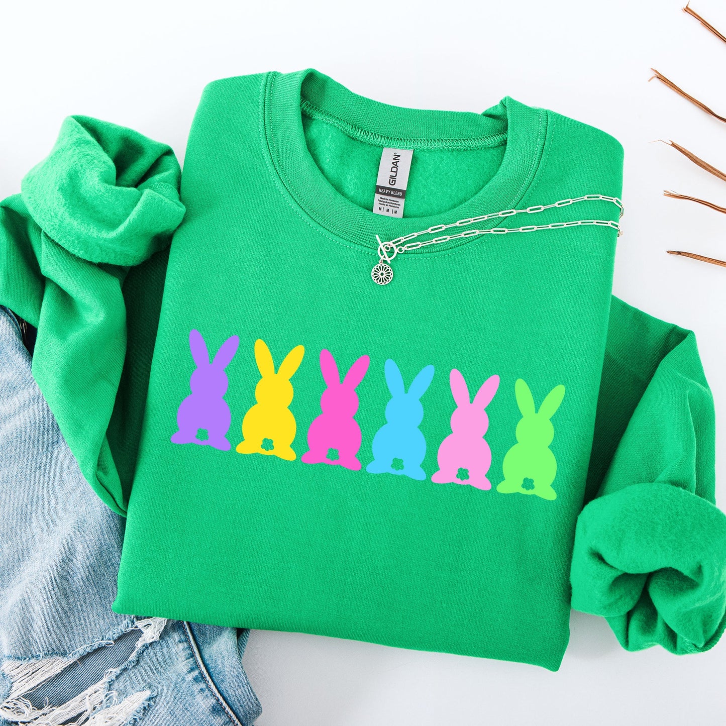 Retro Bunnies, Colorful, Pastel, Easter, Bunny, Jesus, Rabbit, Holiday Sweatshirt