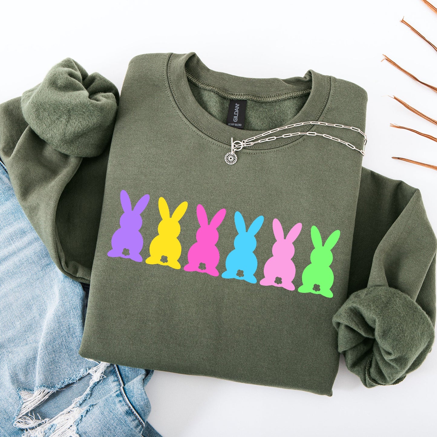 Retro Bunnies, Colorful, Pastel, Easter, Bunny, Jesus, Rabbit, Holiday Sweatshirt