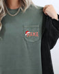 Retro Christmas Mama, Checkered, Pocket, Santa, Snow, Winter, Xmas Pocket Tee Comfort Colors T-Shirt