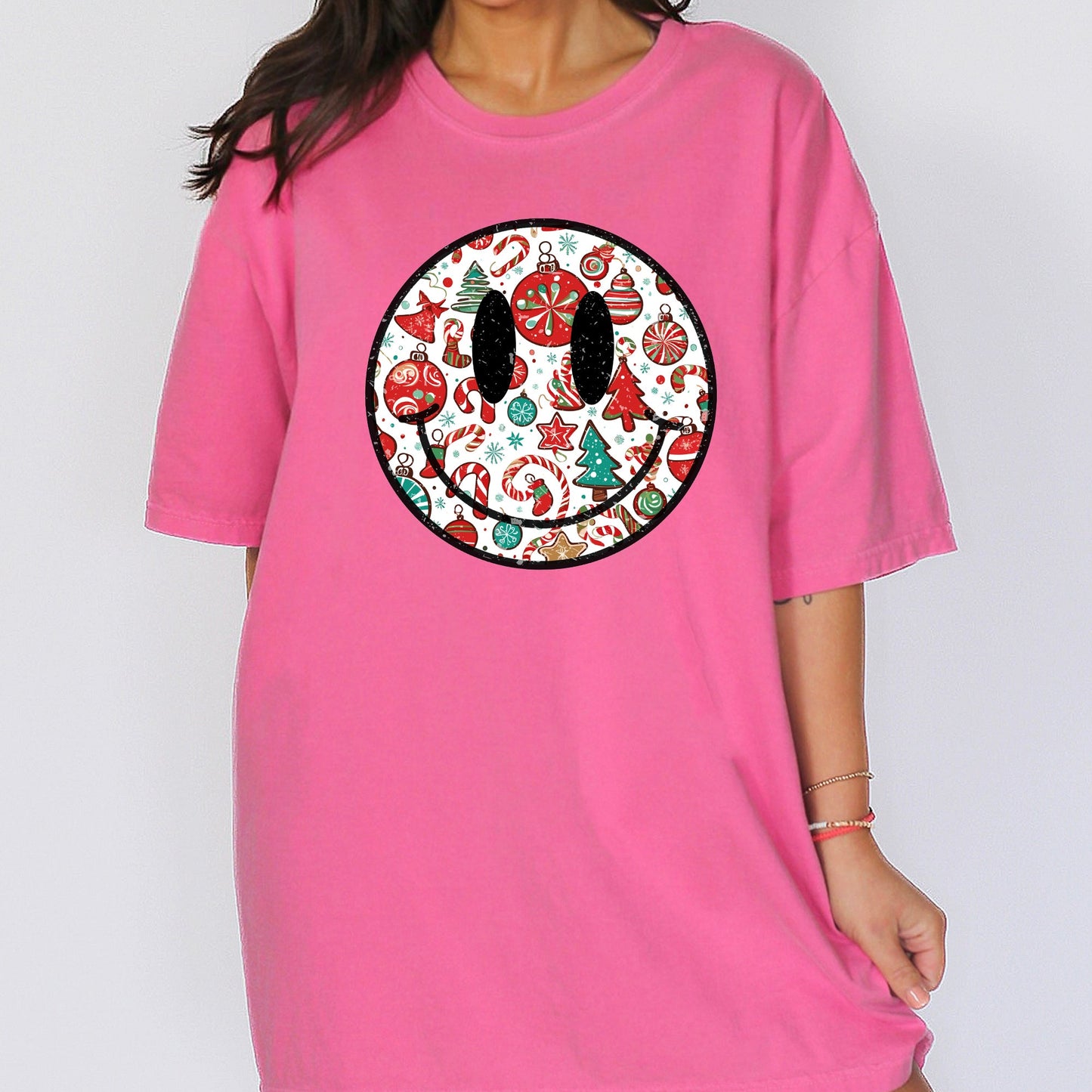 Retro Christmas Smiley, Funny, Winter, Santa, Xmas Tshirt Comfort Colors T-Shirt