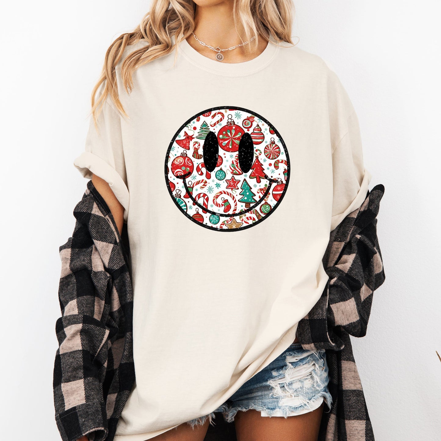 Retro Christmas Smiley, Funny, Winter, Santa, Xmas Tshirt Comfort Colors T-Shirt