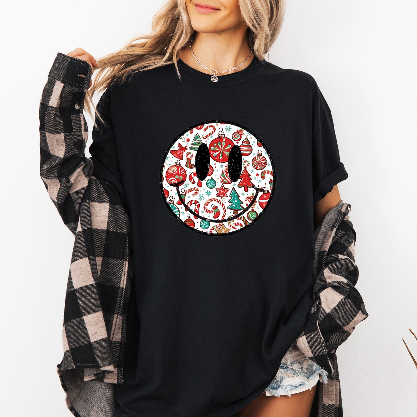 Retro Christmas Smiley, Funny, Winter, Santa, Xmas Tshirt Comfort Colors T-Shirt