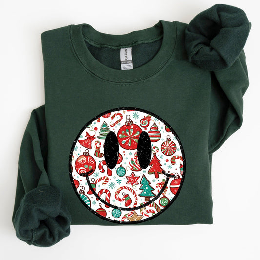 Retro Christmas Smiley, Funny, Winter, Santa, Xmas Sweatshirt