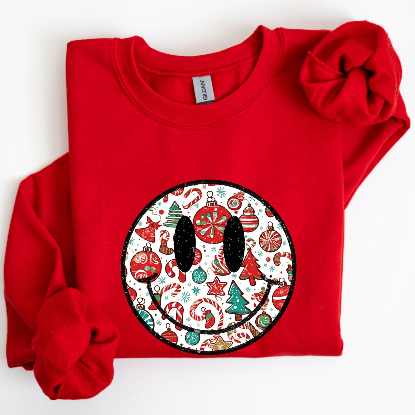 Retro Christmas Smiley, Funny, Winter, Santa, Xmas Sweatshirt