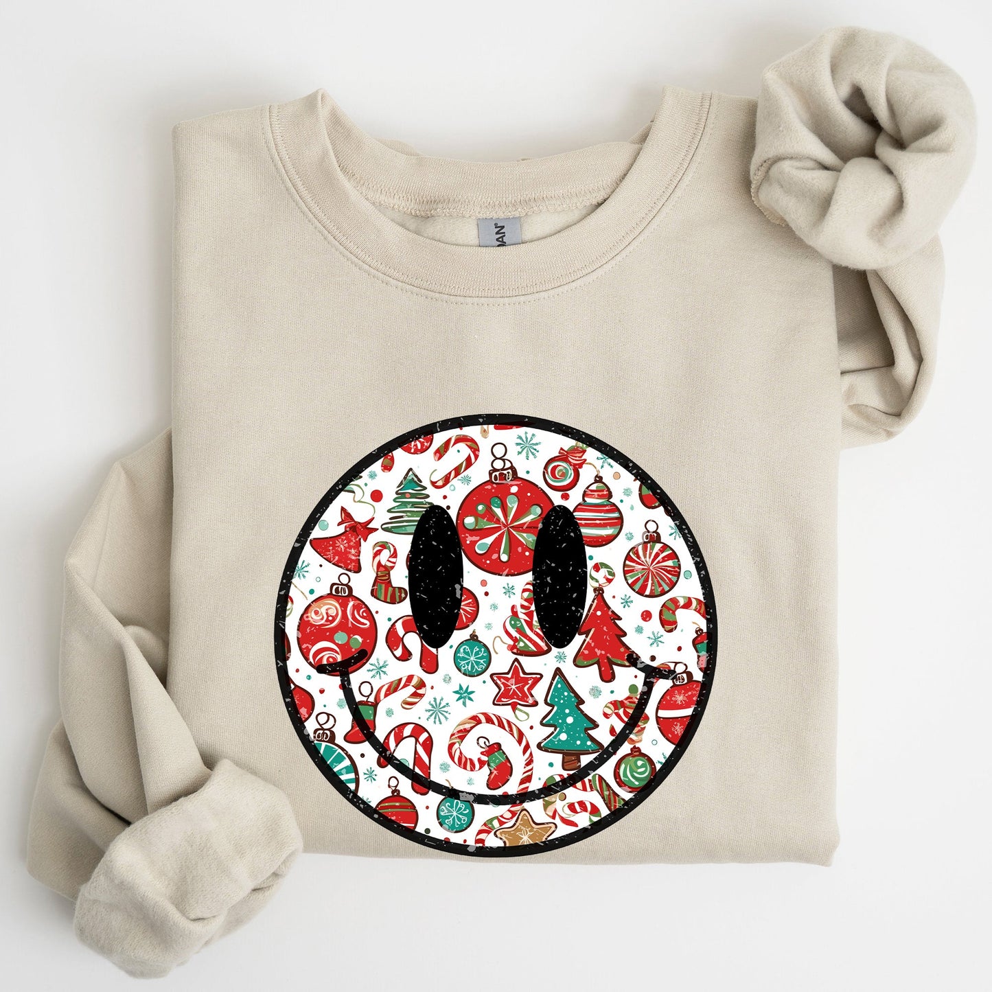 Retro Christmas Smiley, Funny, Winter, Santa, Xmas Sweatshirt