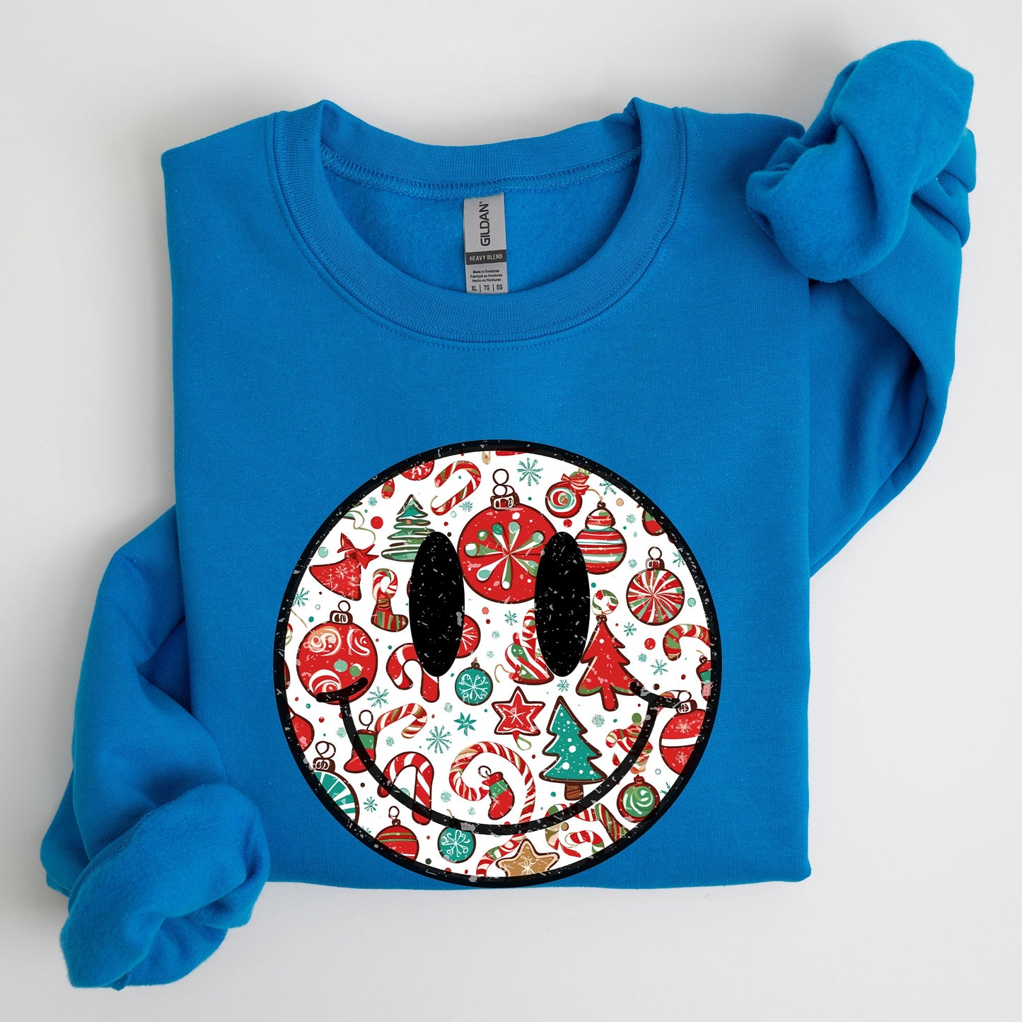 Retro Christmas Smiley, Funny, Winter, Santa, Xmas Sweatshirt