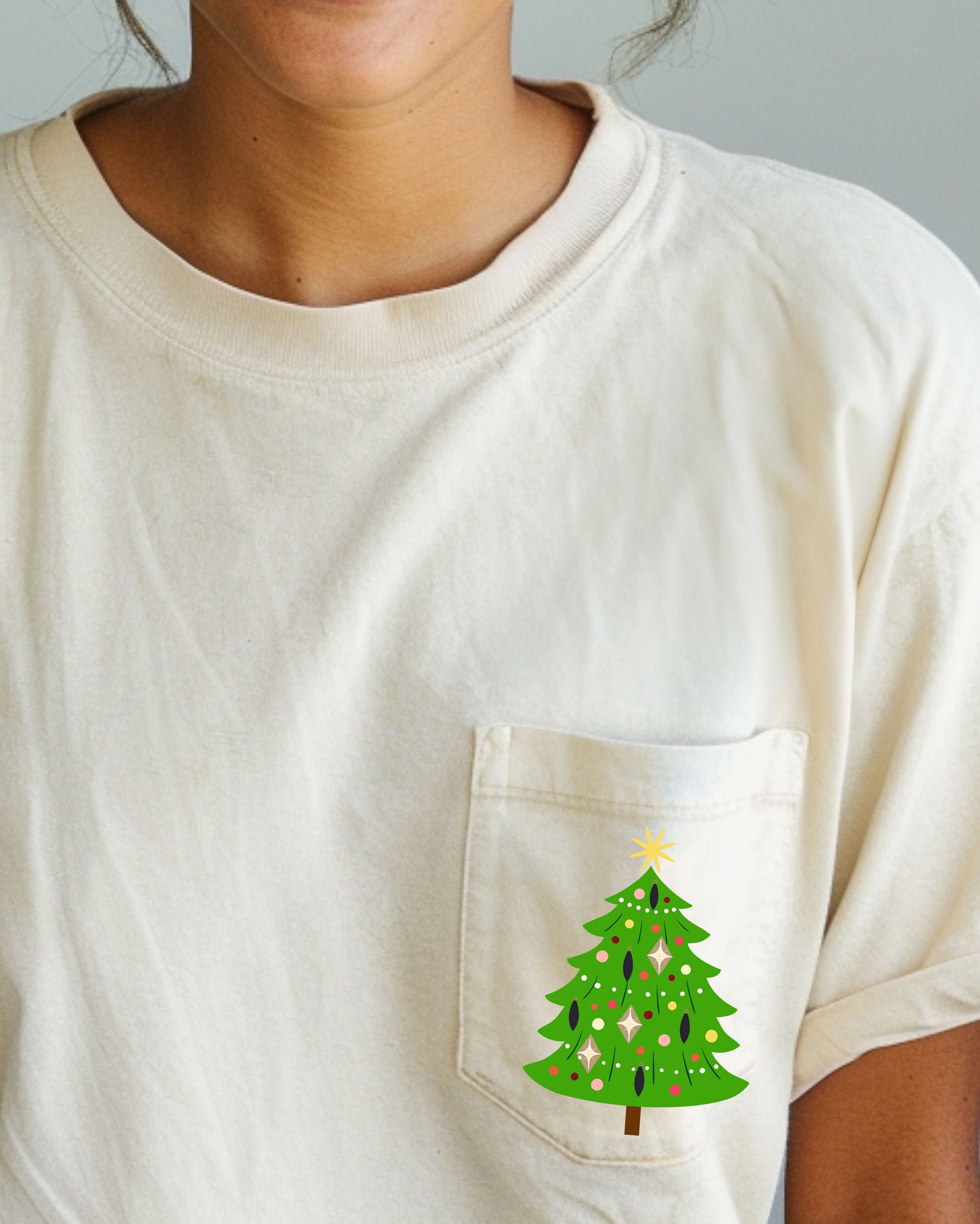 Retro Christmas Tree, Pocket, Santa, Snow, Xmas Pocket Tee Comfort Colors T-Shirt