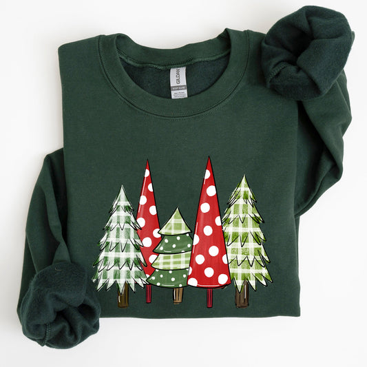 Retro Christmas Trees, Winter, Snow, Santa Sweatshirt