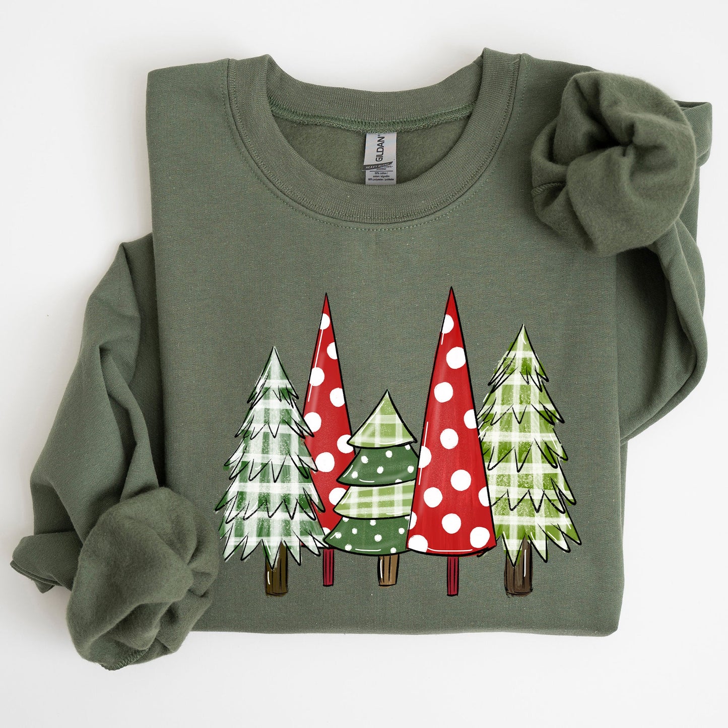 Retro Christmas Trees, Winter, Snow, Santa Sweatshirt