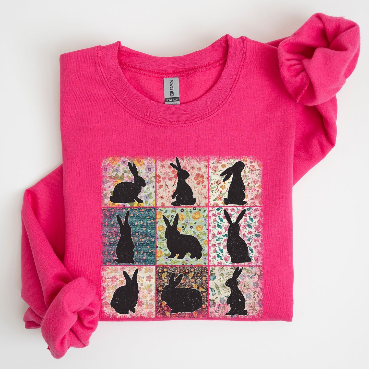 Retro Floral Print, Easter Bunnies, Quilt Sweatshirt