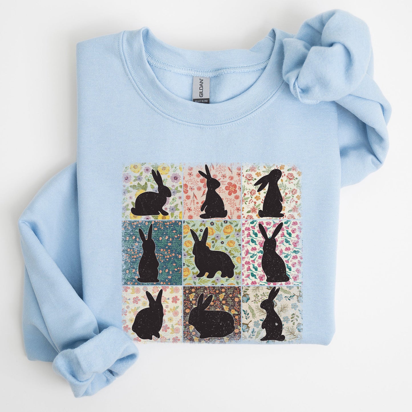 Retro Floral Print, Easter Bunnies, Quilt Sweatshirt