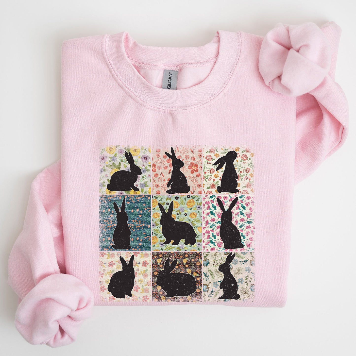Retro Floral Print, Easter Bunnies, Quilt Sweatshirt
